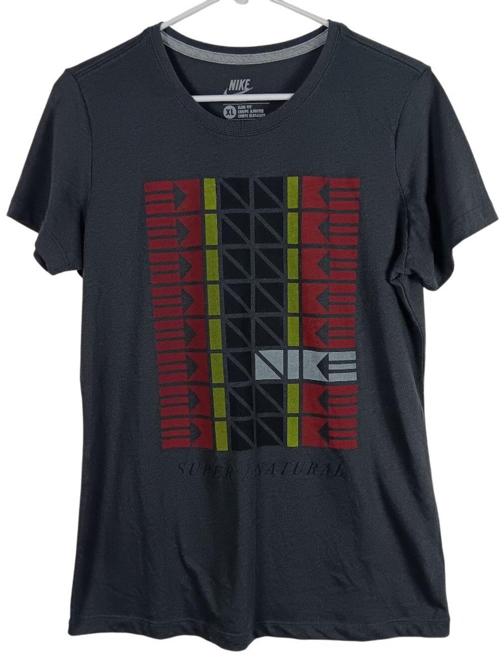 Nike Womens Supernatural Graphic Slim Fit T-Shirt XL Gray Athleisure Sporty